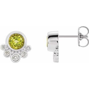 Natural Peridot And 1/8 Ctw Natural Diamond Earrings