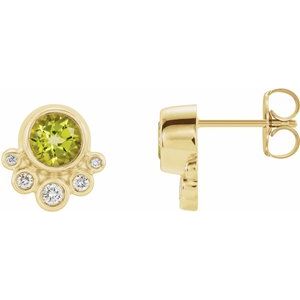 Natural Peridot And 1/8 Ctw Natural Diamond Earrings