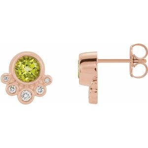 Natural Peridot And 1/8 Ctw Natural Diamond Earrings