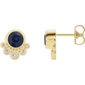 Natural Blue Sapphire And 1/8 Ctw Natural Diamond Earrings