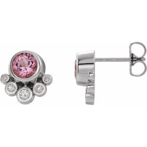 Natural Pink Tourmaline And 1/8 Ctw Natural Diamond Earrings