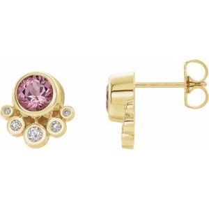 Natural Pink Tourmaline And 1/8 Ctw Natural Diamond Earrings