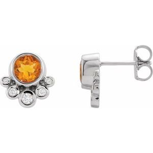 Natural Citrine And 1/8 Ctw Natural Diamond Earrings