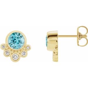 Natural Blue Zircon And 1/8 Ctw Natural Diamond Earrings