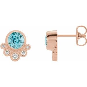 Natural Blue Zircon And 1/8 Ctw Natural Diamond Earrings