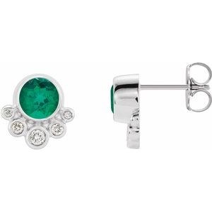 Lab-Grown Emerald And 1/8 Ctw Natural Diamond Earrings