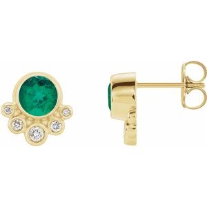 Lab-Grown Emerald And 1/8 Ctw Natural Diamond Earrings