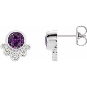 Lab-Grown Alexandrite And 1/8 Ctw Natural Diamond Earrings