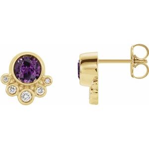 Lab-Grown Alexandrite And 1/8 Ctw Natural Diamond Earrings