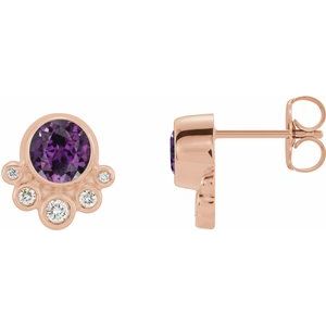 Lab-Grown Alexandrite And 1/8 Ctw Natural Diamond Earrings