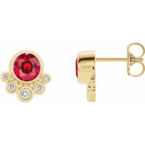 Lab-Grown Ruby And 1/8 Ctw Natural Diamond Earrings