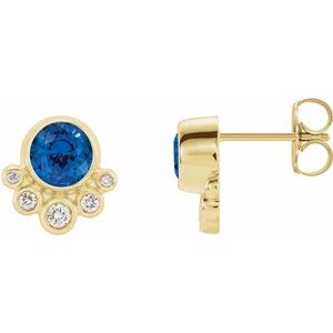 Lab-Grown Blue Sapphire And 1/8 Ctw Natural Diamond Earrings