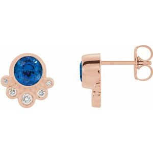 Lab-Grown Blue Sapphire And 1/8 Ctw Natural Diamond Earrings