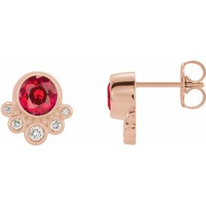 Lab-Grown Ruby And 1/8 Ctw Natural Diamond Earrings