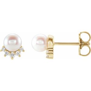 Cultured White Freshwater Pearl And .08 Ctw Natural Diamond Earrings