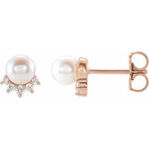 Cultured White Freshwater Pearl And .08 Ctw Natural Diamond Earrings