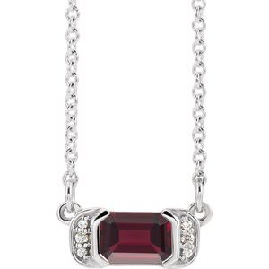 Natural Mozambique Garnet And .02 Ctw Natural Diamond Bar Necklace