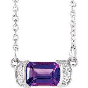 Natural Amethyst And .02 Ctw Natural Diamond Bar Necklace