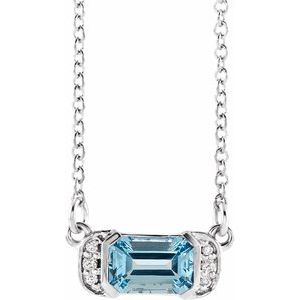 Natural Aquamarine And .02 Ctw Natural Diamond Bar Necklace