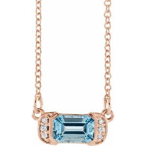 Natural Aquamarine And .02 Ctw Natural Diamond Bar Necklace