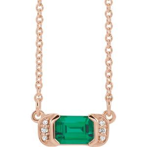 Lab-Grown Emerald And .02 Ctw Natural Diamond Bar Necklace