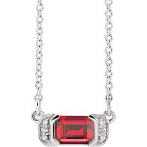 Lab-Grown Ruby And .02 Ctw Natural Diamond Bar Necklace