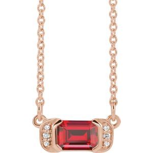 Lab-Grown Ruby And .02 Ctw Natural Diamond Bar Necklace