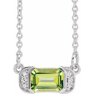 Natural Peridot And .02 Ctw Natural Diamond Bar Necklace