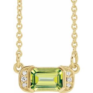 14K Yellow Natural Peridot & .02 CTW Natural Diamond Bar 16″ Necklace