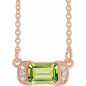 Natural Peridot And .02 Ctw Natural Diamond Bar Necklace