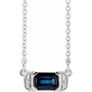 Lab-Grown Blue Sapphire And .02 Ctw Natural Diamond Bar Necklace