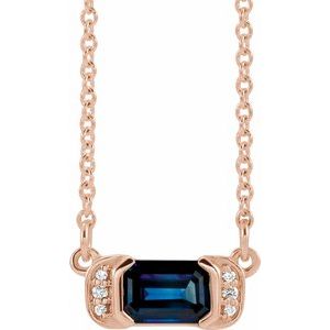 Lab-Grown Blue Sapphire And .02 Ctw Natural Diamond Bar Necklace