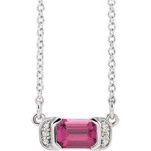 Natural Pink Tourmaline And .02 Ctw Natural Diamond Bar Necklace