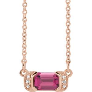 Natural Pink Tourmaline And .02 Ctw Natural Diamond Bar Necklace