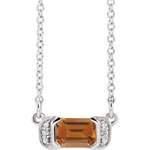 Natural Citrine And .02 Ctw Natural Dimoand Bar Necklace