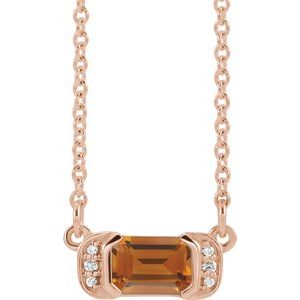 Natural Citrine And .02 Ctw Natural Dimoand Bar Necklace