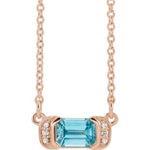 Natural Blue Zircon And .02 Ctw Natural Dimoand Bar Necklace