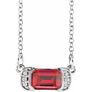 Lab-Grown Ruby And .02 Ctw Natural Diamond Bar Necklace