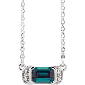 Lab-Grown Alexandrite And .02 Ctw Natural Diamond Bar Necklace