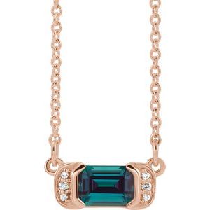 Lab-Grown Alexandrite And .02 Ctw Natural Diamond Bar Necklace