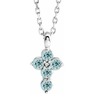 Natural Aquamarine Cross 16-18 In Necklace