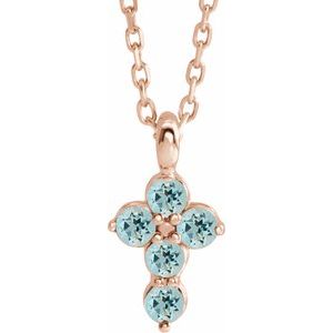 Natural Aquamarine Cross 16-18 In Necklace