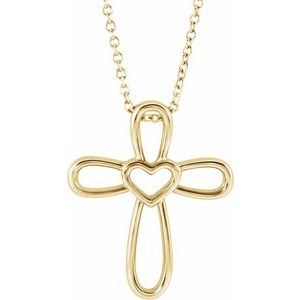 14K Yellow Cross with Heart 16-18″ Necklace