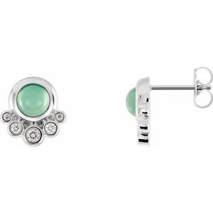 Natural Green Chrysoprase And 1/8 Ctw Natural Diamond Earrings