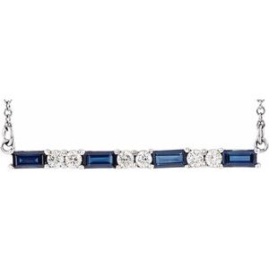 Lab-Grown Blue Sapphire And 1/6 Ctw Natural Diamond Bar Necklace