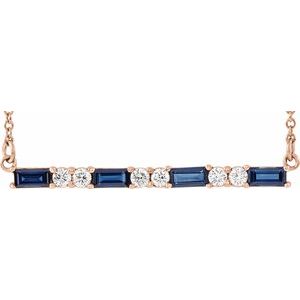 Lab-Grown Blue Sapphire And 1/6 Ctw Natural Diamond Bar Necklace