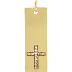 .03 Ctw Natural Diamond Vertical Bar Cross Pendant