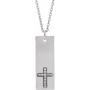 14K White .03 CTW Natural Diamond Bar Cross 18″ Necklace