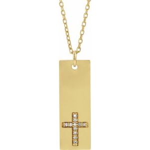 14K Yellow .03 CTW Natural Diamond Bar Cross 18″ Necklace