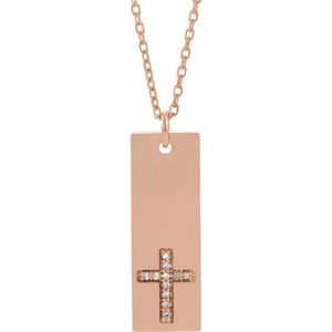 14K Rose .03 CTW Natural Diamond Bar Cross 18″ Necklace